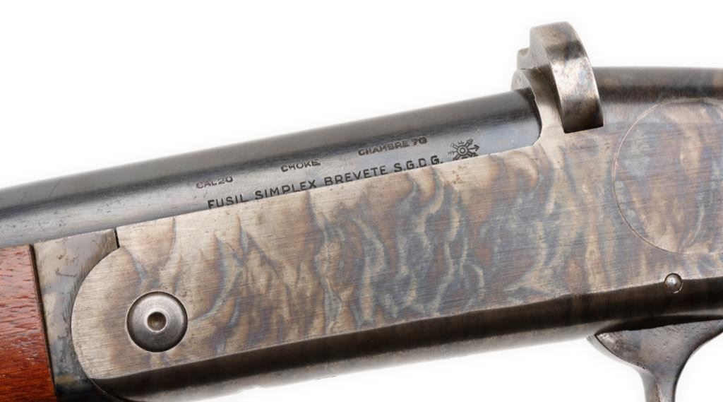 French Simplex shotgun, 20 gauge, 27.5” barrel, S/N 486488, blue and case