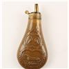Image 2 : Brass dog and bird scene embossed powder  flask, approximately 6&quot; tall. Con
