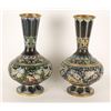 Image 1 : Pair of cloisonn&#233; vases with butterflies,  bats and fines with black backgr