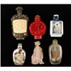 Image 1 : Lot of 6 snuff bottles; one rose quartz  figural; one large size metal with