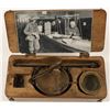 Image 1 : Brass gold scale in period wood case. 19th  century. Many weights. Est.: $3