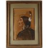 Image 1 : Framed and matted water color of an Indian  brave by noted Wyoming (Cody) a