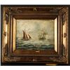 Image 2 : Painting on board of sailing ships with  rowboat in foreground, signed &#8220;D.