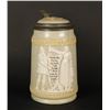 Image 1 : Metlach stein, #2931; relief stein with  inlaid lid.    Est.:  $100-$200.