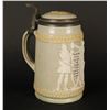 Image 2 : Metlach stein, #2931; relief stein with  inlaid lid.    Est.:  $100-$200.