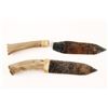 Image 1 : Lot of 2 modern made stone blade knives  secured to antler grips by rawhide