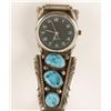 Image 2 : Quartz wrist watch with turquoise and silver  expandable watch band; workin