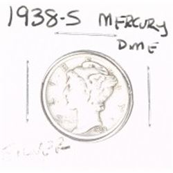 1938-S (SAN FRANCISCO) SILVER MERCURY DIME *NICE EARLY SILVER DIME*!! MERCURY HEAD DIME CAME OUT OF