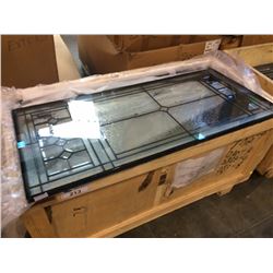 CRATE OF SMALL DECORATIVE INLAY GLASS WINDOWS