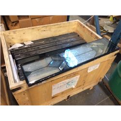 CRATE OF SMALL DECORATIVE INLAY GLASS WINDOWS