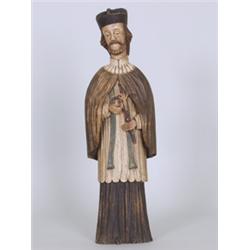 Hlg. Nepomuk. Vollplastisch geschnitzte Heiligenfigur, im Rücken geflacht. Poly-...