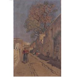 Ankelen, Eugen. Laubheim 1858 - 1942 Tegernsee. Süditalienische Dorfstraße mit Figurenstaffage....