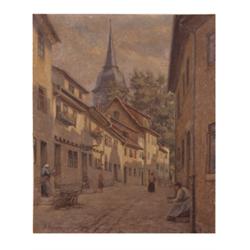 Klapper Sofie. Breslau 1887 - 1956. Straßenansicht mit Figurenstaffage. Links unten sign: S. Kla...