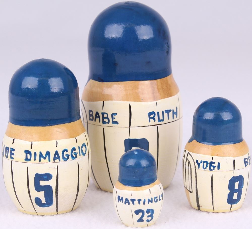 Set of (4) Yankees Russian Nesting Dolls with Babe Ruth, Joe DiMaggio