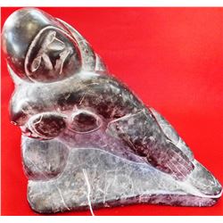 Large Eskimo Soapstone Carving with Book