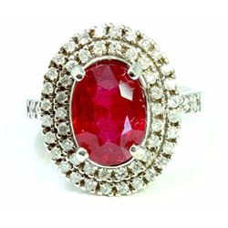 Ruby 4.59CT Approx / Diamond 0.59CT / 14K White Gold Ring 7.00 Gram Approx