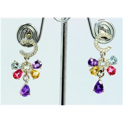 14K WHITE GOLD EARRING 6.80GRAM  DIAMOND 0.33CT PINK TOPAZ 2.00CT AMETHYST 4.00CT YELLOW TOPAZ 0.83C