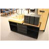 Image 1 : ASSORTED OFFICE FURNITURE, INCLUDING: BLACK CREDENZA, ILLUMINATED CABINET, STEREO, DIARAMA, WINE