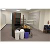 Image 2 : ASSORTED OFFICE FURNITURE, INCLUDING: BLACK CREDENZA, ILLUMINATED CABINET, STEREO, DIARAMA, WINE