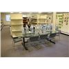 Image 1 : 4' X 8' GLASS AND METAL EXECUTIVE BOARDROOM TABLE WITH 8 GREY MODERN CHAIRS