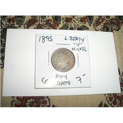 1895-P *RARE KEY DATE* LIBERTY "V" NICKEL RED BOOK VALUE $8.00+ *NICE EARLY GOOD GRADE*!! NICKEL CAM