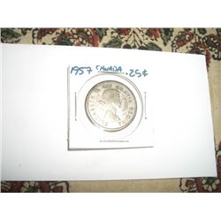1957 SILVER CANADA .25 CENT QUARTER PIECE *NICE EARLY SILVER COIN*!! QUARTER CAME OUT OF SAFE BOX!!