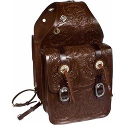 *NEW* Large Hand Carved Dark Brown Leather Western Saddle Bags [9681] FREE S&H