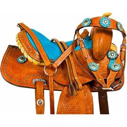 *NEW* Turquoise Crystal Pony Youth Kids Western Saddle Tack 10 12 13 [9731] FREE S&H