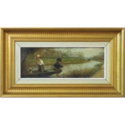 Unknown artist, Oil on board, ca 1900, 16 x 42 cm, 3.000,...