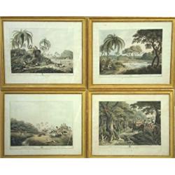 Aquatint etchings, 4 items, Handcoloured, text: "Samuel Howett del. From the original design of...