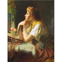 John Whitehead Walton, late addition, Oil on canvas, "Contemplation", 91 x 71 cm; borders stren...