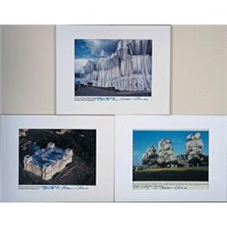 Christo b 1935, 3 photographs, signed by Christo & Jeanne-Claude, 20 x 25 cm, 6.000,...