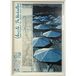 Christo b 1935, Colour offset, "THE UMBRELLAS", 1989, signed in blue crayon, 72 x 51 cm, 5.00...