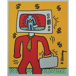 Keith Haring (1958-1990), Colour serigraphy, "TV Man", ed 1000, numbered, 80 x 65 cm, 2.000...