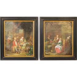 Jan Baptist Lambrechts, in the manner of, Oil on canvas, relined, 2 items, have signatures, 58...