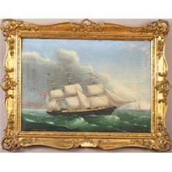 Shipsportrait, Oil on canvas, signed F.W. Weide Barken "Triton", Capt. C. Nielsen, late 19th ce...