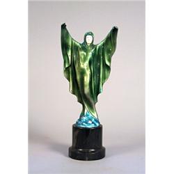 Richard W. Lange, Art deco-figure, signed, 20th century, height incl. base 34,5 cm; stones miss...