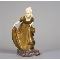 Unknown artist, Gilded bronze with ivory, signed Peleschka-Lunard, art deco, height incl. base...