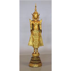 Buddha sculpture, Gilded bronze, Bangkok-style, Thailand, ca 1900, height ca 132 cm; insignific...