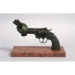 Sculpture, Bronze and granite, Carl Fredrik Reutersvärd, "Non Violence", nr 27/99, length 26 cm...