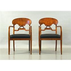 Armchairs, 1 pair, Polished birch, Karl-Johan style, Sweden, middle of the 19th century, 6.00...