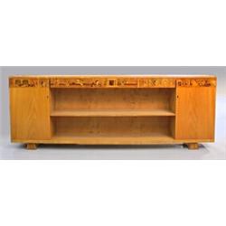 Book shelf, Elm veneered, art deco, 1930s, height 74 cm, 203 x 31 cm, 3.000,...