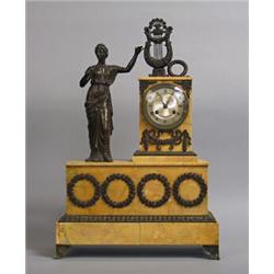 Mantle clock, Brown patinated bronze and marble, late Empire, height 60 cm, 12.000,...