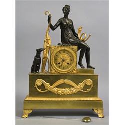 Mantle clock, Gilded and patinated bronze, Empire, France, height 46 cm, 20.000,...