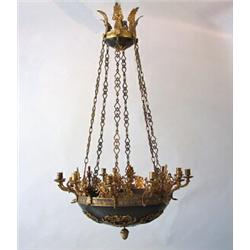 Hanging light, Gilded and patinated bronze, Empire, height 110 cm, 50.000,...