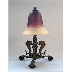 Table lamp, Glass and forgings, art-nouveau, Schneider, early 20th century, height 52 cm, 10....