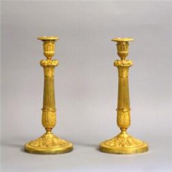 Candlesticks, 1 pair, Gilded bronze, Late Empire, France, 19th century, height 34 cm, 20.000...