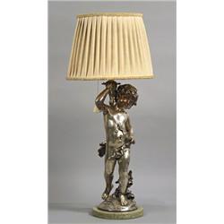 Table lamp, Silver-plated metal, on marble base, height incl shade 75 cm, 10.000,...