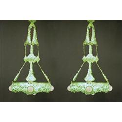 A pair of chandelliers, Patinated bronze, art-nouveau, ca 1900, height 105 cm, 10.000,...