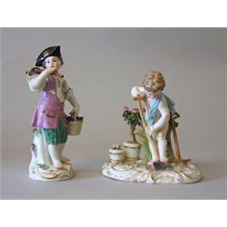 Figures, 2 items, China, Meissen, Germany, 19th century, height 12 and 15 cm; nicks and damages...
